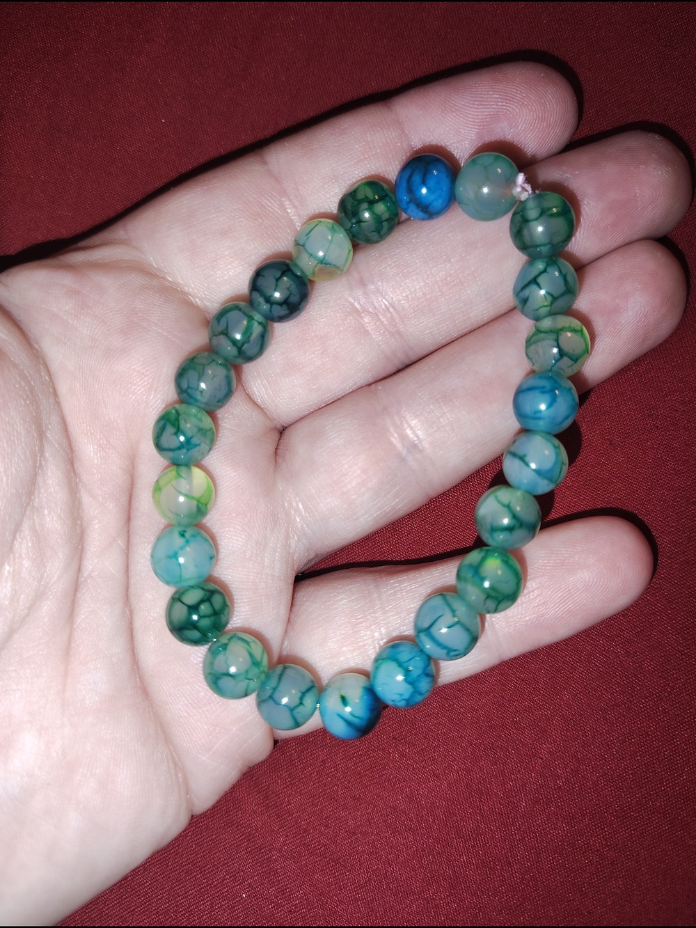 Green Dragon Vein Agate Beaded Stretch Bracelet - Women Jewelry